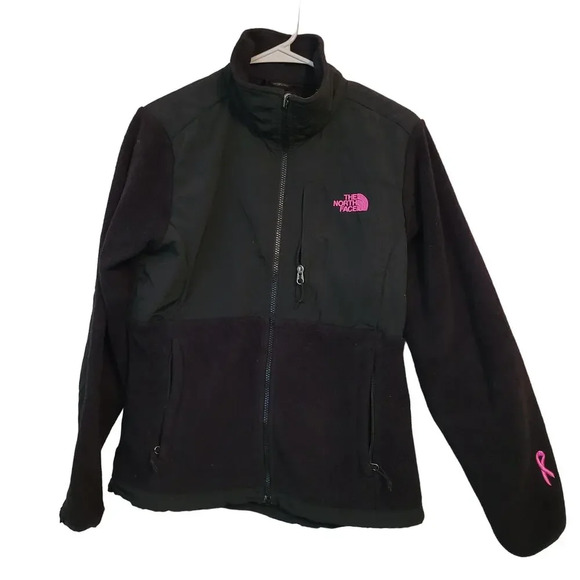 The North Face Jackets & Blazers - The North Face Women Fleece Full Zip Jacket M Black Pink Breast Cancer Logo